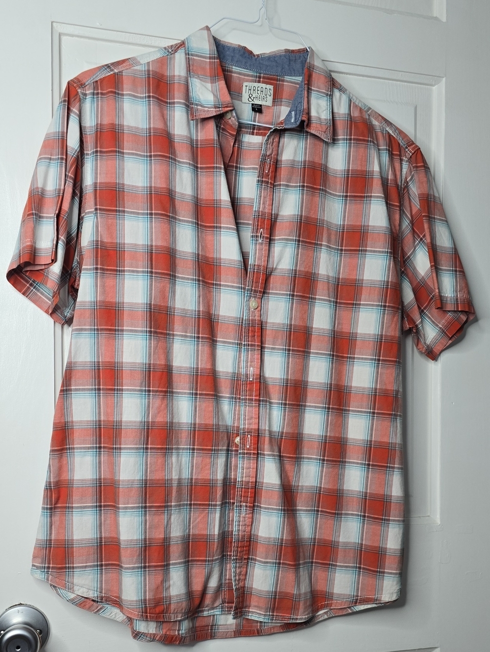 Casual Orange Plaid Short-Sleeve Button-Down Shirt